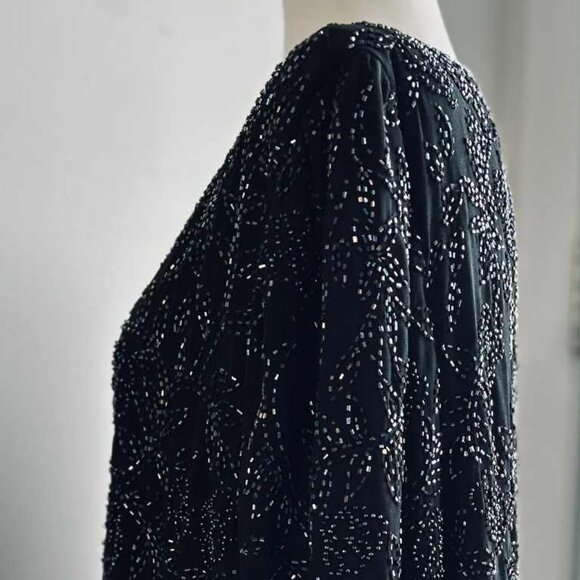 Milano Black & Iridescent Botanical Hand-Beaded Evening Jacket – US 2X - Picture 7 of 15